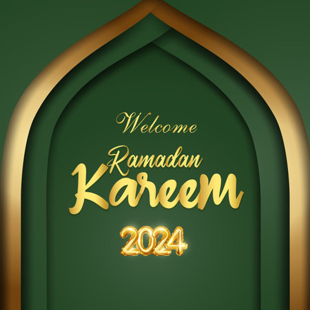 welcome ramadan kareem 2024 with green islamic background designのイラスト素材