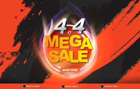 4.4 mega sale discount template banner with blank space for product sale with abstract gradient black and red background design 7のイラスト素材