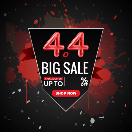 4.4 big sale discount template banner with blank space for product sale with abstract gradient red and black background design 3のイラスト素材