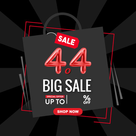 4.4 big sale discount template banner with blank space for product sale with abstract gradient red and black background design 4のイラスト素材