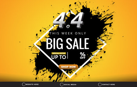 4.4 big sale discount template banner with blank space for product sale with abstract gradient black and orange background designのイラスト素材