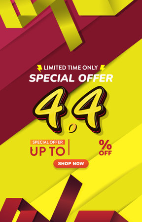 4.4 limited special offer sale template banner with blank space for product sale with abstract gradient red and yellow background designのイラスト素材