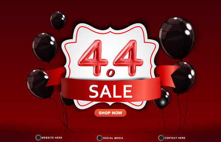 4.4 sale discount template banner with blank space for product sale with abstract gradient red background designのイラスト素材