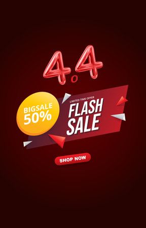 4.4 flash sale discount template banner with blank space for product sale with abstract gradient red background designのイラスト素材