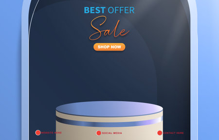 best offer sale template banner with blank space for product sale with abstract gradient blue background designのイラスト素材