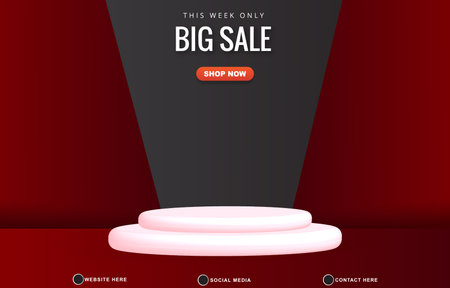 big sale discount template banner with blank space 3d podium for product sale with abstract gradient red background designのイラスト素材
