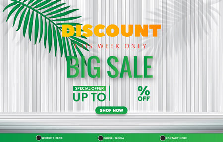 big sale discount template banner with blank space for product sale with abstract gradient white and green background designのイラスト素材