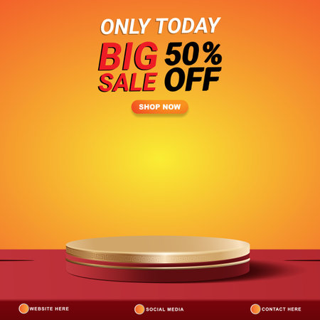 big sale discount template banner with copy space 3d podium for product sale with abstract gradient orange and yellow background design11のイラスト素材