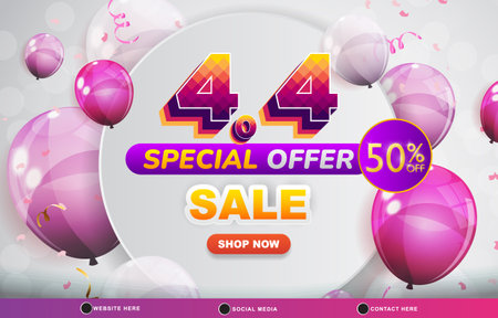 4.4 special offer sale discount template banner with blank space for product sale with abstract gradient purple and white background designのイラスト素材