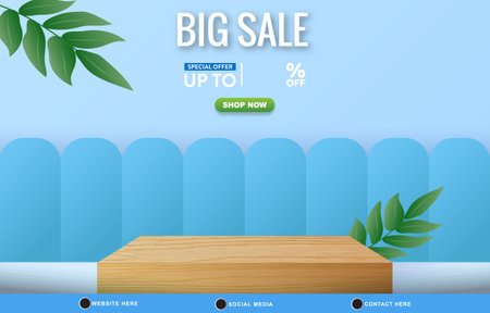 big sale discount template banner with blank space 3d podium for product sale with abstract gradient blue background design 6のイラスト素材
