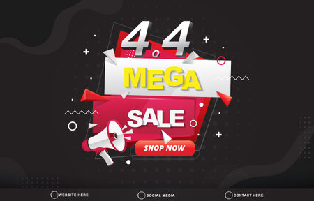 4.4 mega sale discount template banner with blank space for product sale with abstract gradient black and red background design 1のイラスト素材