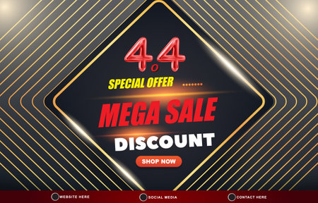 4.4 special mega sale discount template banner with blank space for product sale with abstract gradient black and golden background designのイラスト素材