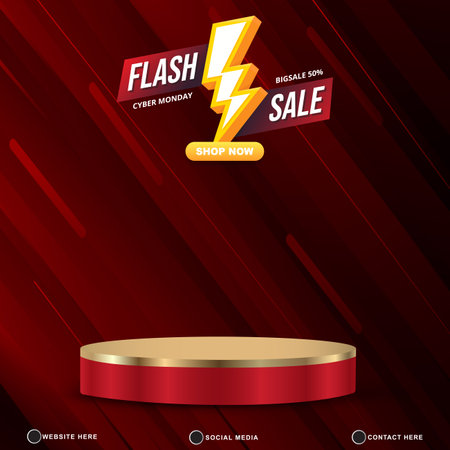 flash sale discount template banner with blank space 3d podium for product sale with abstract gradient red background designのイラスト素材