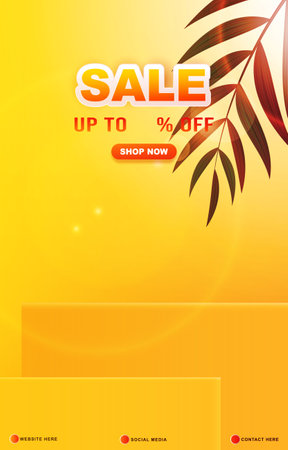 sale discount template banner with blank space 3d podium for product sale with abstract gradient orange and yellow background designのイラスト素材