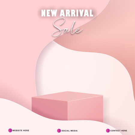 new arrival sale discount template banner with blank space 3d podium for product sale with abstract gradient pink and white background designのイラスト素材