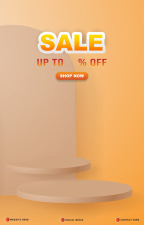 sale discount template banner with blank space 3d podium for product sale with abstract gradient orange background designのイラスト素材