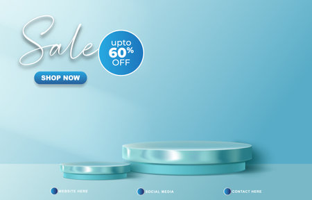 sale discount template banner with copy space 3d podium for product sale with abstract gradient blue and white background design 7のイラスト素材
