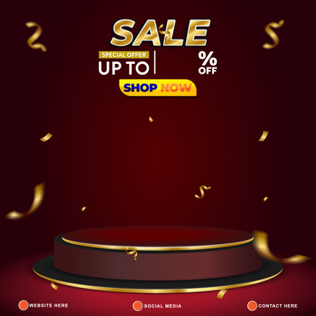 sale discount template banner with copy space 3d podium for product sale with abstract gradient dark red background design 045のイラスト素材