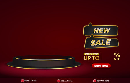 new sale discount template banner with copy space 3d podium for product sale with abstract gradient dark red background design 01のイラスト素材