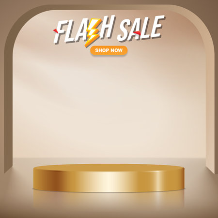 flash sale template banner with blank space 3d podium for product sale with abstract gradient brown and white background designのイラスト素材