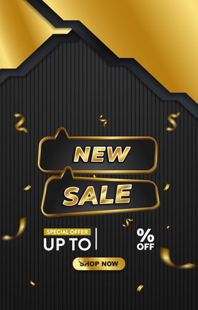 new sale discount template banner with copy space for product sale with abstract gradient black and golden background design 002のイラスト素材