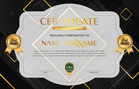 modern best award certificate for achievement and appreciation reward with blank space abstract gradient black and golden background design 18のイラスト素材