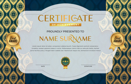 modern best award certificate for achievement and appreciation reward with blank space abstract gradient blue and golden background design 16のイラスト素材