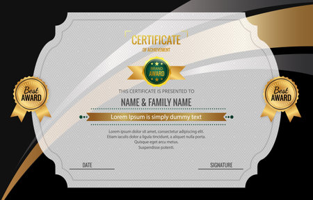 modern best award certificate for achievement and appreciation reward with blank space abstract gradient black and golden background design 11のイラスト素材
