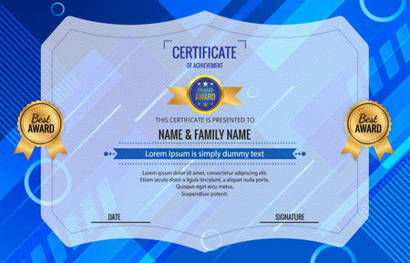 modern best award certificate for achievement and appreciation reward with blank space abstract gradient blue and white background design 11のイラスト素材