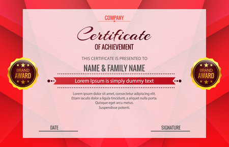 modern best award certificate for achievement and appreciation reward with blank space abstract gradient red background designのイラスト素材