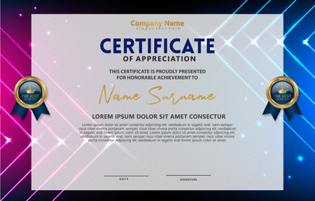 modern best award certificate for archievement and appreciation blank space template with abstract gradient blue and purple background designのイラスト素材