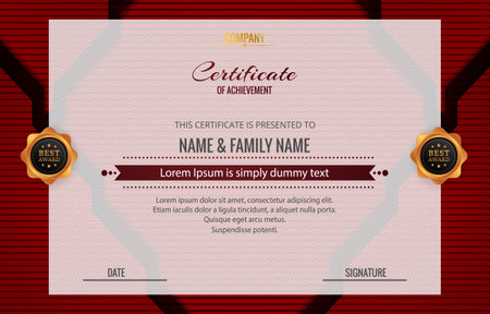 modern best award technology certificate for achievement and appreciation reward with blank space abstract gradient red background designのイラスト素材