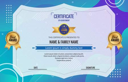 modern best award certificate for achievement and appreciation reward with blank space abstract gradient blue and white background design 13のイラスト素材