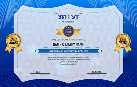 modern best award certificate for achievement and appreciation reward with blank space abstract gradient blue and white background design 14のイラスト素材