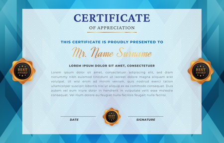 modern best award certificate for achievement and appreciation reward with blank space abstract gradient blue background designのイラスト素材