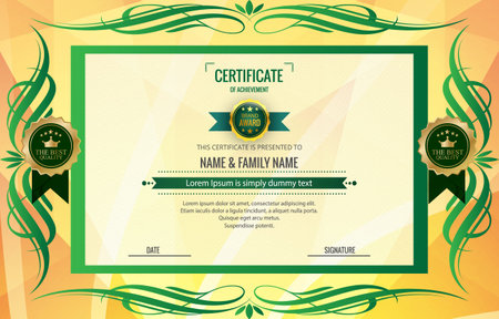 modern best award certificate for achievement and appreciation reward with blank space abstract gradient yellow and green background designのイラスト素材