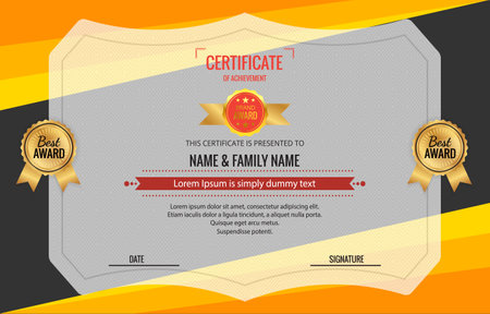 modern best award certificate for achievement and appreciation reward with blank space abstract gradient orange and black background design 11のイラスト素材