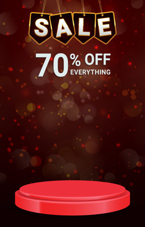 sale discount portait template banner with 3d podium for product sale with abstract gradient red background designのイラスト素材
