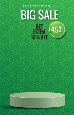 big sale discount portait template banner with 3d podium for product sale social media with abstract gradient green background design1のイラスト素材