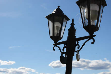 street lamp on blue sky background