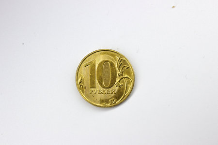 Coin of 10 rubles isolated on a white background. High resolution photo. Full depth of field.の写真素材