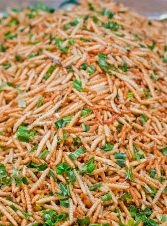 Fried bamboo larvaeの写真素材