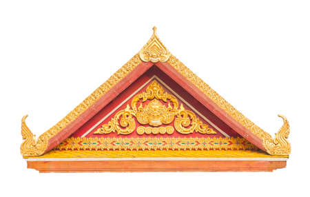 Thai Buddhist temple gable with apex, isolated on white backgroundの写真素材