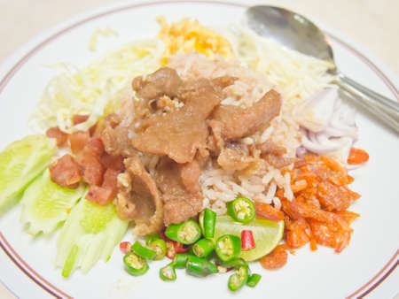 Closeup of fried rice mixed with shrimp pasteの写真素材