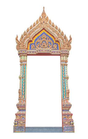 Frame of Thai ancient gate art, isolated on white backgroundの写真素材