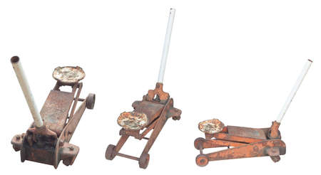 Old rusty hydraulic car floor jackの写真素材