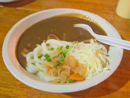 Japanese Curry Udon served in recycle paper plateの写真素材