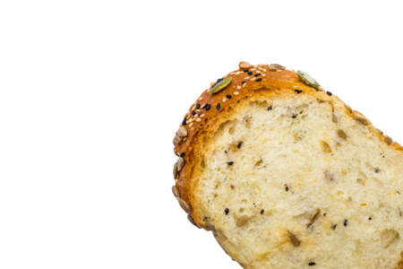 Close up of  whole wheat bread on white backgroundの写真素材