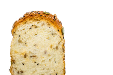 Close up of  whole wheat bread on white backgroundの写真素材