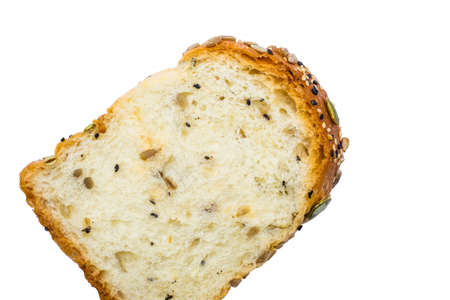 Close up of  whole wheat bread on white backgroundの写真素材